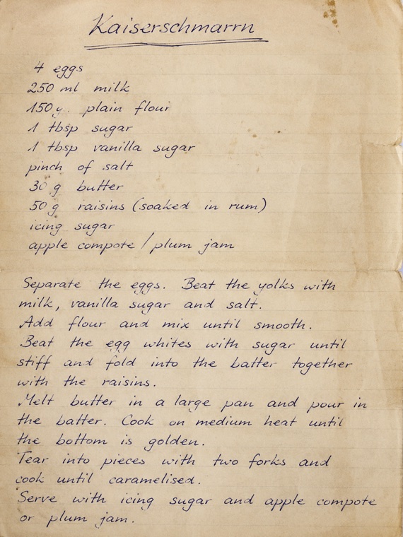 A handwritten recipe for Kaiserschmarrn